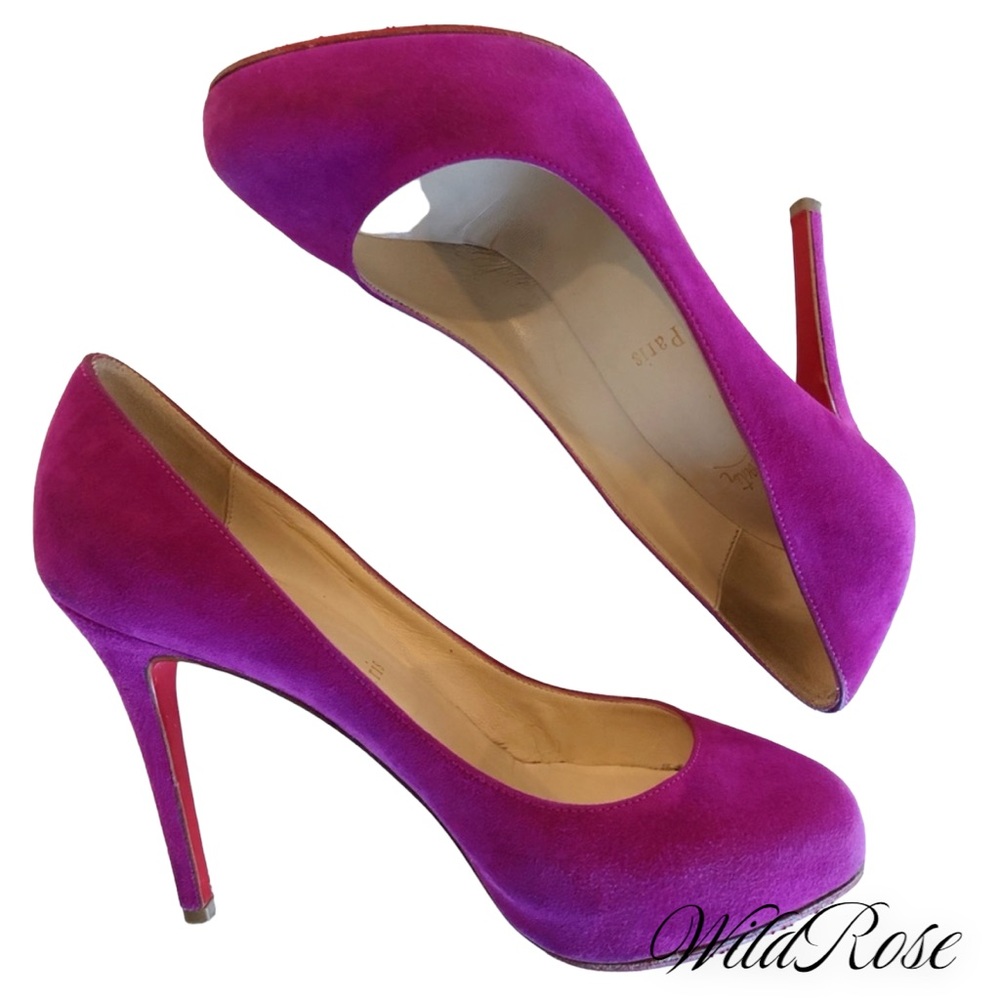 CHRISTIAN LOUBOUTIN Fuchsia Pink Purple SUEDE RON RON 100 Veau Velours PUMPS 36 - Picture 9 of 17